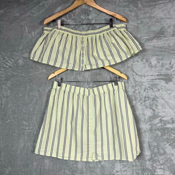Anthropologie Strapless Crop Boxer Top and Skirt Set XL Green Striped Beachy - Picture 3 of 16